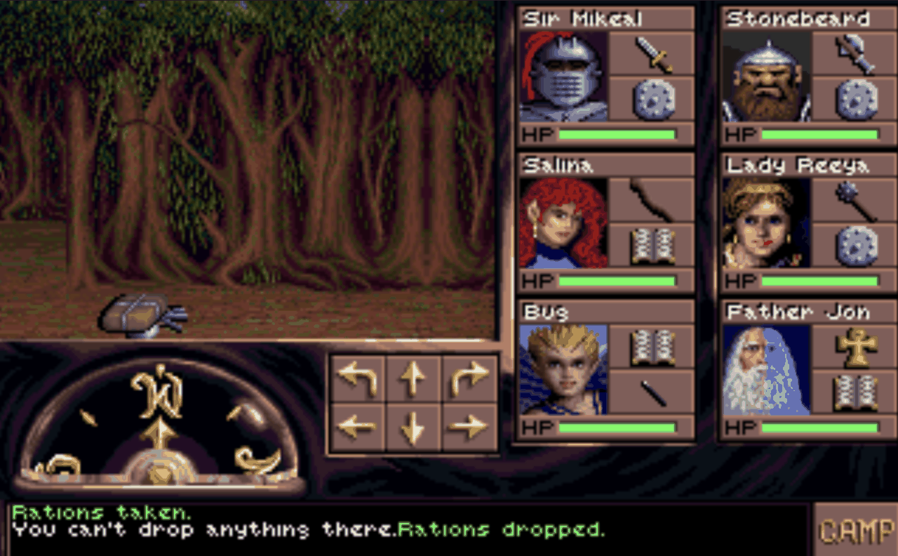 Thirdeye gameplay: the party in the dungeon view with an item on the ground