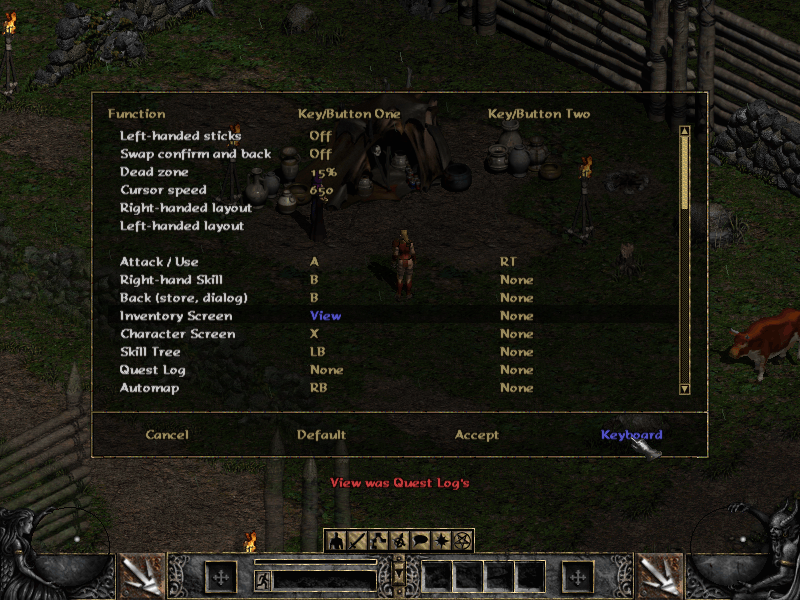 The gamepad page of Configure Controls